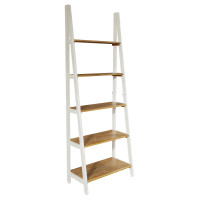 OSP Home Furnishings MED21-DWH Medford Ladder Bookcase with white distressed faces with natural veneer tops